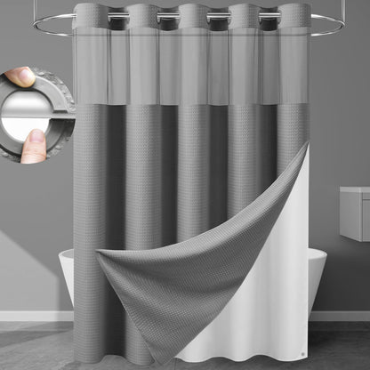 EUTXL Grey Shower Curtain and Liner Set - 230GSM Waffle Weave Textured Heavy Duty,Hotel Luxury Weighted Bath Curtain,71W x 74H