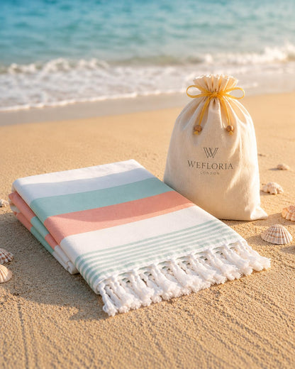 WEFLORIA Turkish Peshtemal Towel – Lightweight Quick Dry Beach & Spa Towel, Oversized Cotton Hammam Towel with Tassels – Travel, Pool, Bath, Sauna