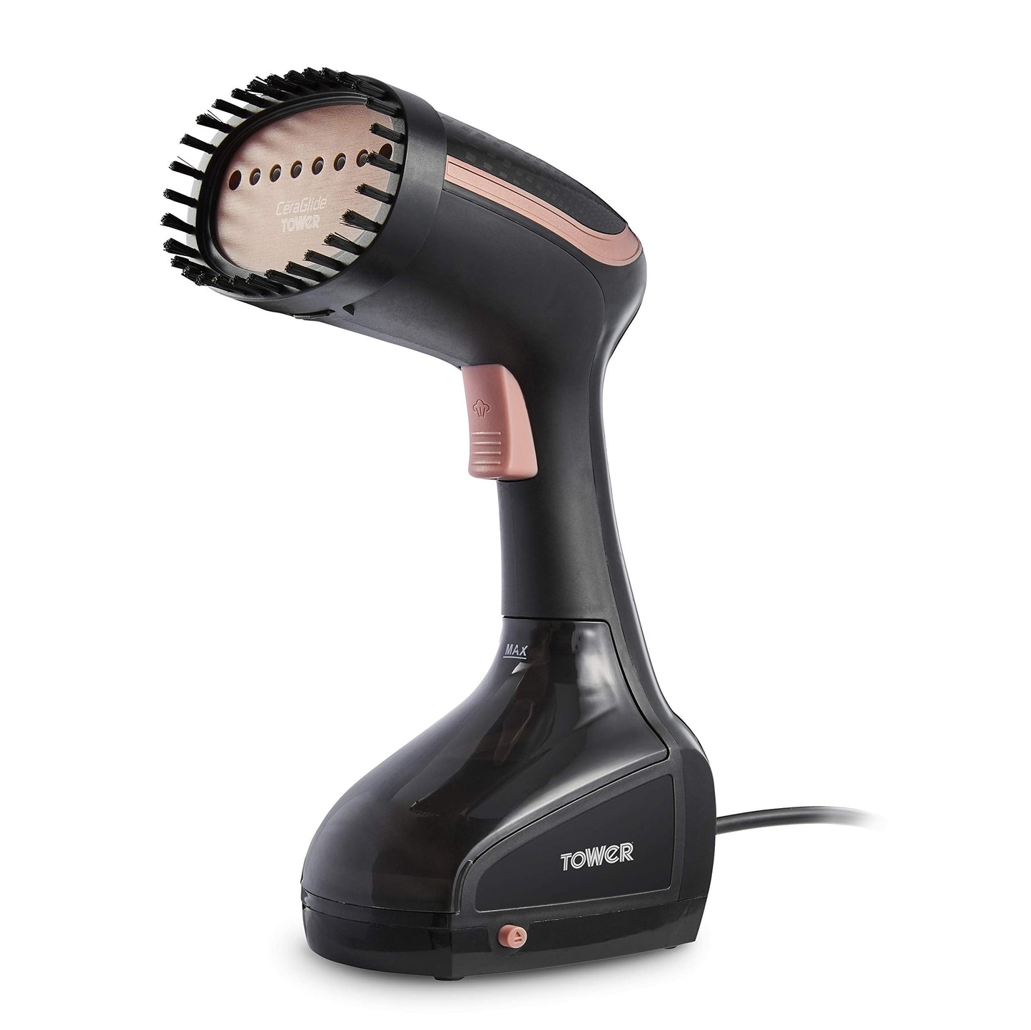 Tower T22014RGB Vertical Handheld Clothes Garment Steamer, Portable/Travel, 5 Minutes Continuous Steam, 200 ml Water Tank, Black and Rose Gold, 1000 W