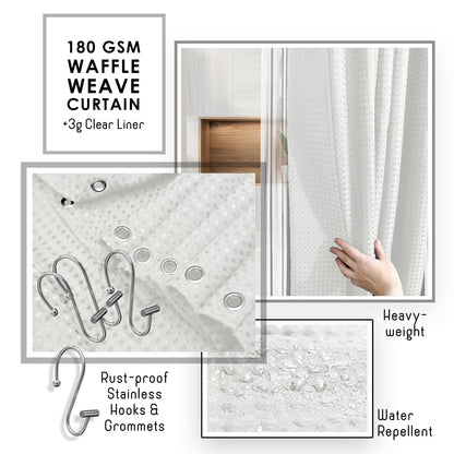 Clara Clark Bathroom Accessories Set - Bathroom Accessory Set with Shower Curtain Set, Toilet Brush, Trash Can & Soap Dispenser & Rugs