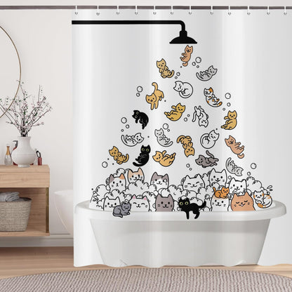 ASDCXZ Funny Cat Shower Curtain 180x200 cm, Cute Cartoon Colorful Kitten Kids Bathroom Animal Hilarious Waterproof Bath Curtain Polyester Textile