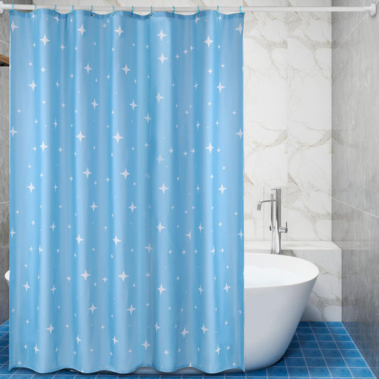 Lkw Ogechi Shower Curtain Blue with Weighted Hem 200x240 cm Star, Polyester Machine Washable Weighted Shower Curtain, Waterproof Anti-mould Wetroom