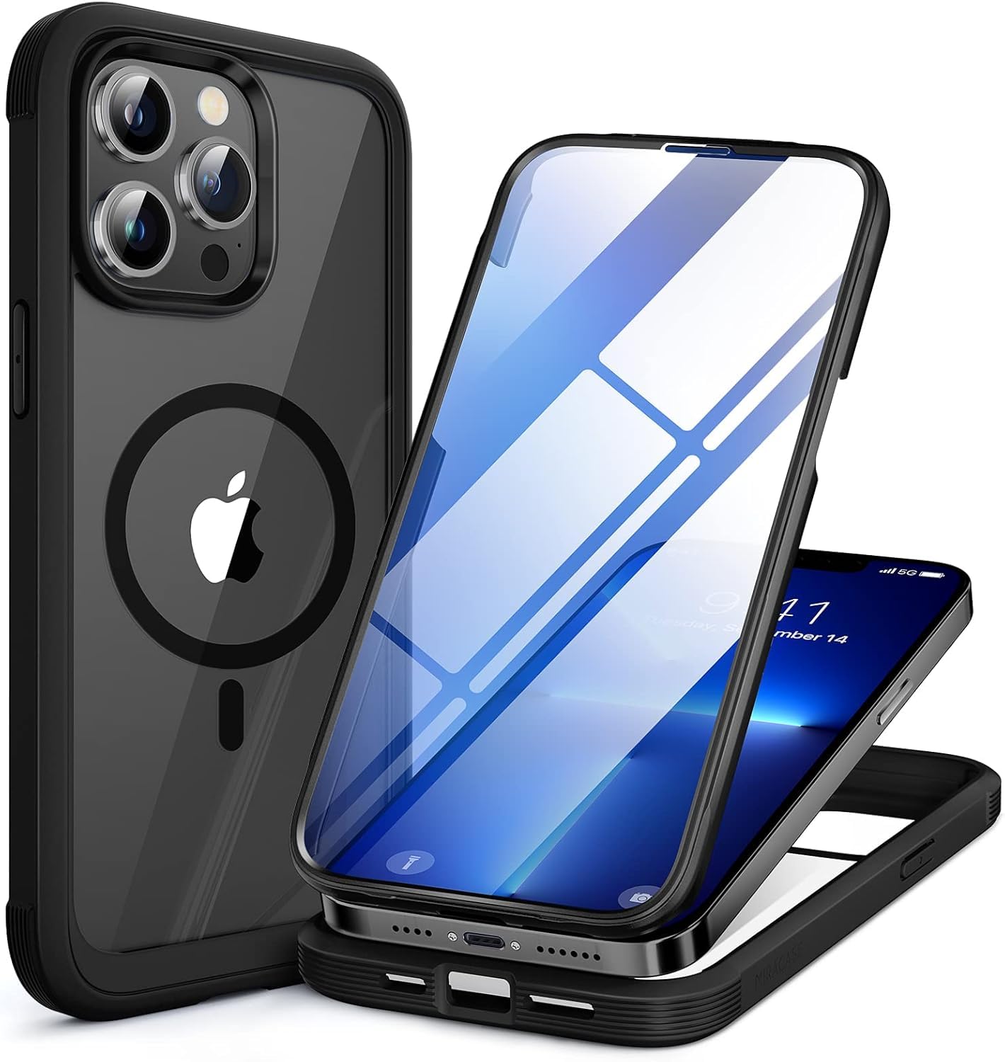 Miracase Magnetic Case for iPhone 13 Pro Max Case 6.7-Inch, [Built-in 9H Tempered Glass Screen Protector] Full Body Bumper Shockproof Cover with Clear