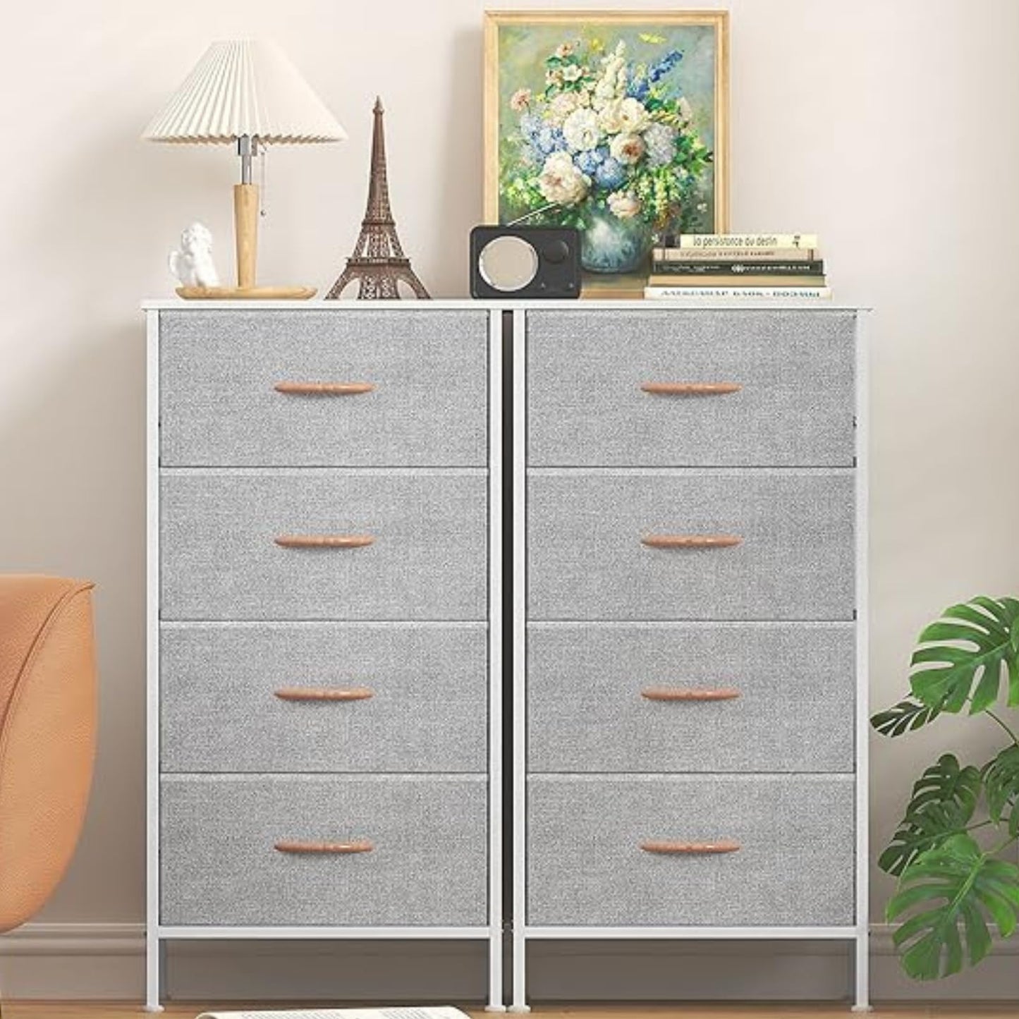 Feonase Chest of Drawers with 4 Fabric Drawers, Large Bedroom Dresser with Wooden Top & Sturdy Metal Frame, Tall Storage Organizer Unit for Bedroom