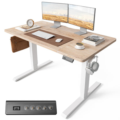 Cubiker Electric Standing Desk 120 x 60 cm, Height Adjustable Sit Stand Desk with Memory Presets, Home Office Computer Desk, White Frame with Oak Top