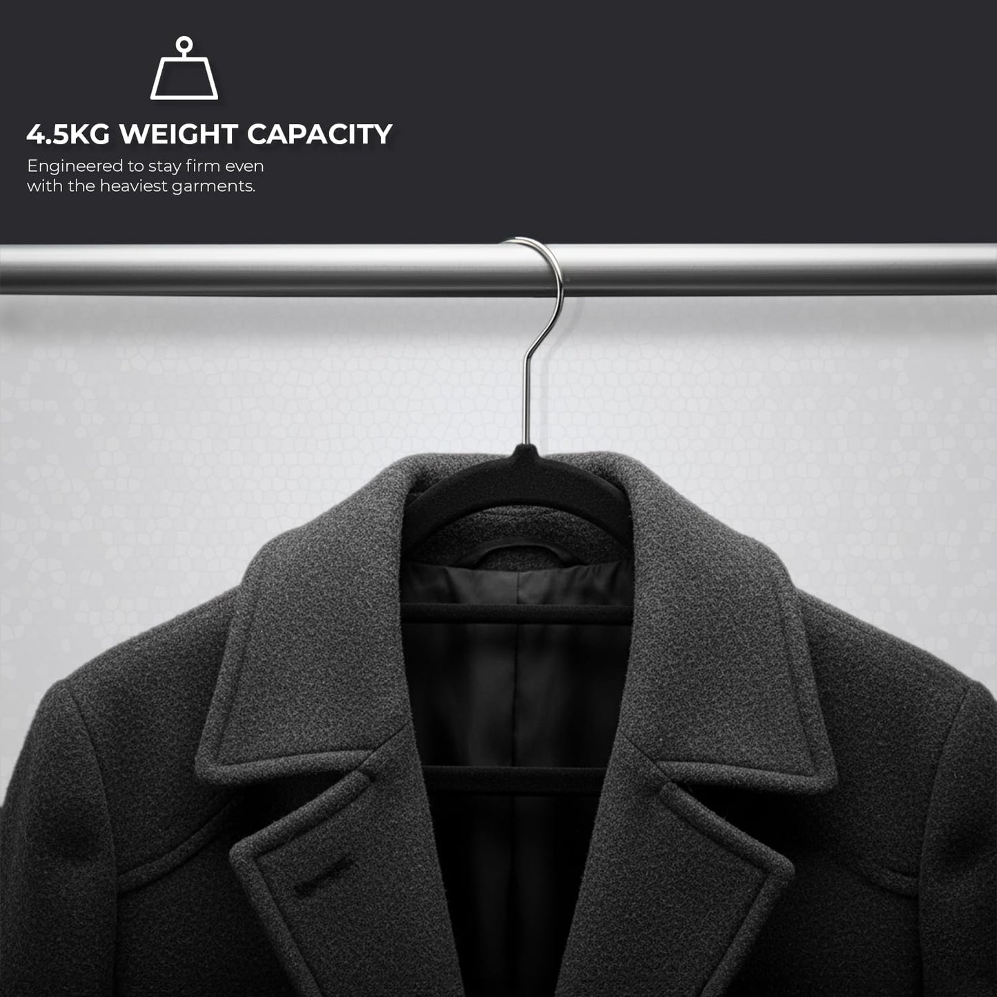 Roe Tenpo Coat Hangers, 20 Pack, Black | Velvet Hangers for Clothes with Tie Bar & 360° Hook | Durable & Sturdy | Non-Slip
