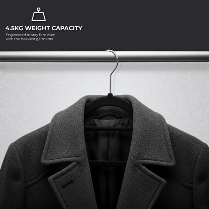 Roe Tenpo Coat Hangers, 20 Pack, Black | Velvet Hangers for Clothes with Tie Bar & 360° Hook | Durable & Sturdy | Non-Slip