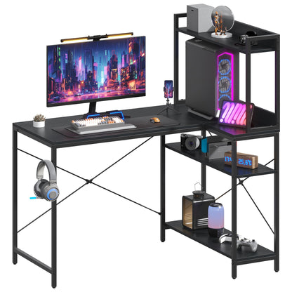 Feonase 47" L-Shaped Computer Desk Gaming Desk with Durable Metal Frame, Corner Desk with 4 Sheves and Hook