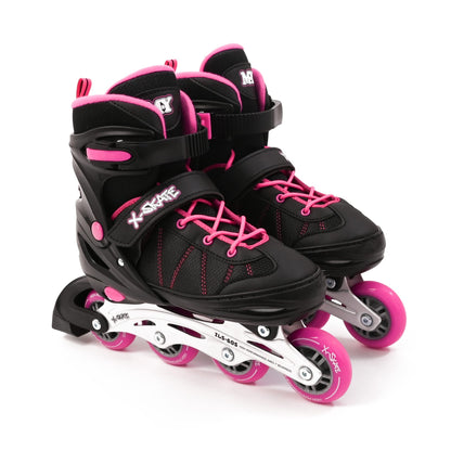 M.Y X-Skate Adjustable Pink Inline Roller Skates with Built In Adjusters Kids Roller Boots for Boys & Girls - Large