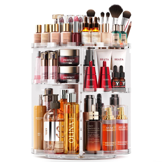 Auxmir Rotating Makeup Organiser, 9-Tier Adjustable Makeup Organiser with 360 Degree Rotation, Large Capacity Spinning Makeup Storage on Stand