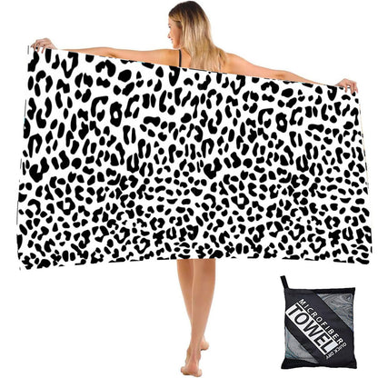 Large Thin Microfibre Beach Towel with Bag for Adult Men Women,160x90cm Leopard Beach Towels Quick Dry Sand Free Lightweight Swim Bath Towel for