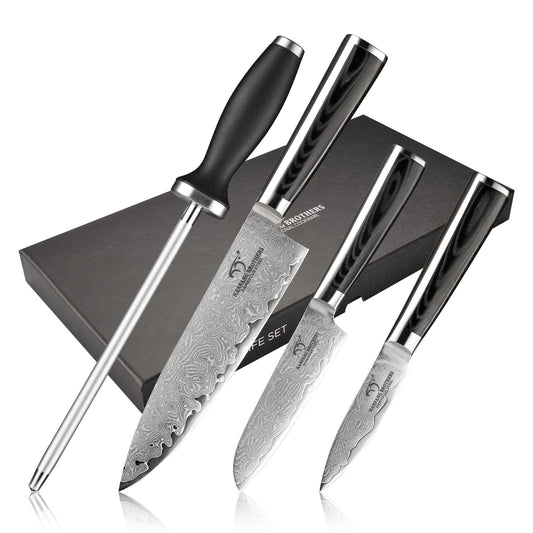 NANFANG BROTHERS Damascus Knife Set, 4-Piece Damascus Steel VG10 Kitchen Knife Set, Professional Chef's Knife with Sharp Blade and Ergonomic Handle