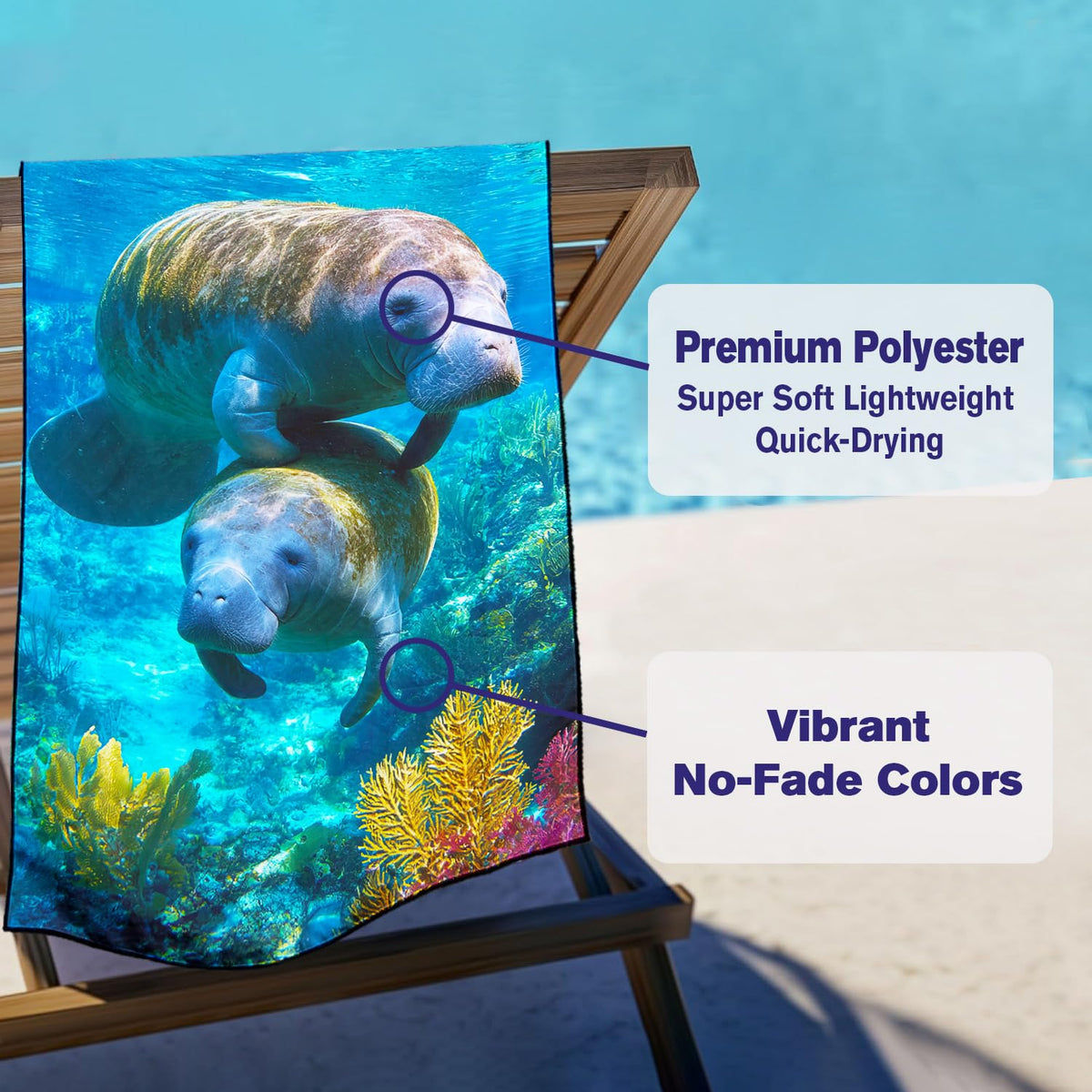 Violetpos Double Manatee Beach Towel, Extra Large 180x90 cm 250GSM Microfibre, Sand Free Quick Dry