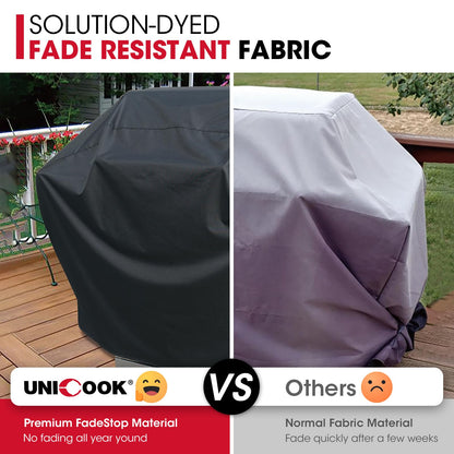 Unicook BBQ Cover 55 Inch, Heavy Duty Waterproof Outdoor Gas Grill Barbecue Cover, Special Fade and UV Resistant, Compatible for Weber Char Broil