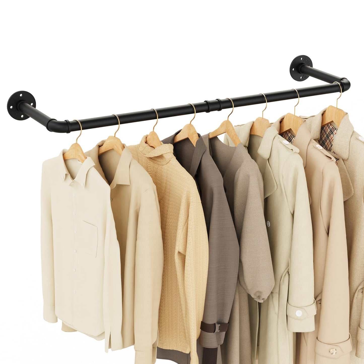 Yawinhe Industrial Pipe Clothes Rack,94cm Wall Rails,1 Pack,Black