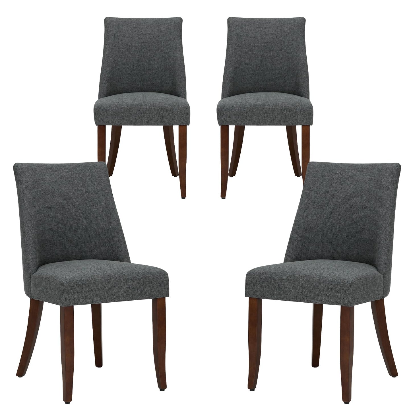 COLAMY Upholstered Dining Chairs Set of 4, Linen Fabric Parsons Dining Room Chairs with Curved Backrest, Solid Rubber Wood Legs
