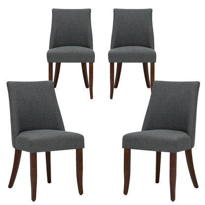 COLAMY Upholstered Dining Chairs Set of 4, Linen Fabric Parsons Dining Room Chairs with Curved Backrest, Solid Rubber Wood Legs
