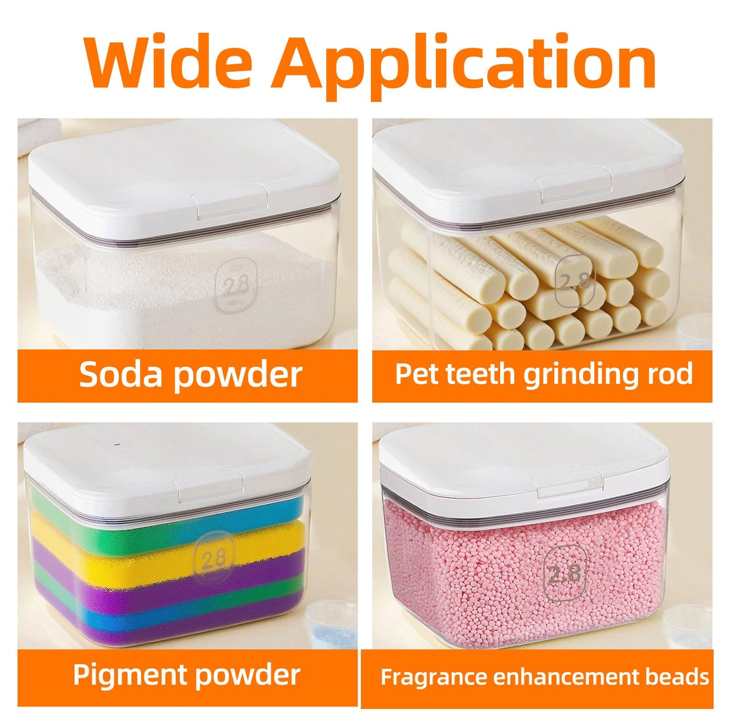 2.8L Laundry Detergent Storage Box with Lid & Measuring Cup, Large Capacity Washing Powder Dispenser, Dishwasher Pods Sealed Holder