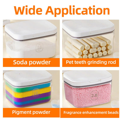2.8L Laundry Detergent Storage Box with Lid & Measuring Cup, Large Capacity Washing Powder Dispenser, Dishwasher Pods Sealed Holder