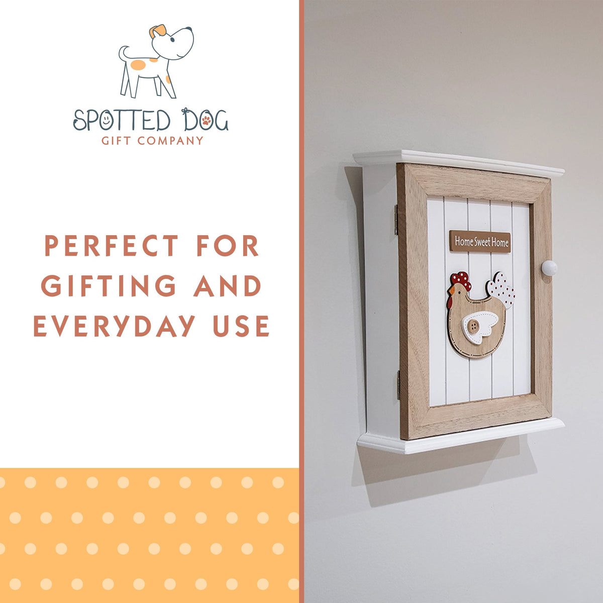 SPOTTED DOG GIFT COMPANY Key Box Wall Mounted Wooden Key Cupboard Cabinet with 6 Hooks for Hallway, Decorative Chicken Themed Home Décor