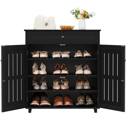 Yaheetech Shoe Cabinet 4-Tier Shoe Storage Organizer with Drawer, Black