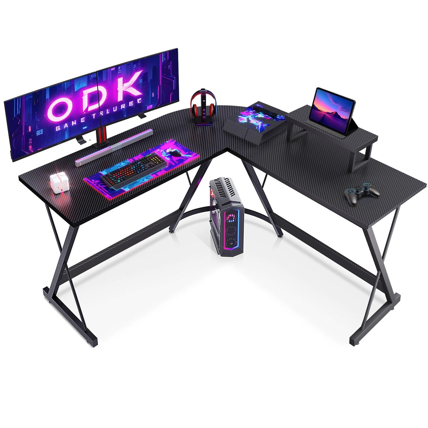 ODK L Shaped Gaming Desk,127×127 cm, Carbon Fiber Black
