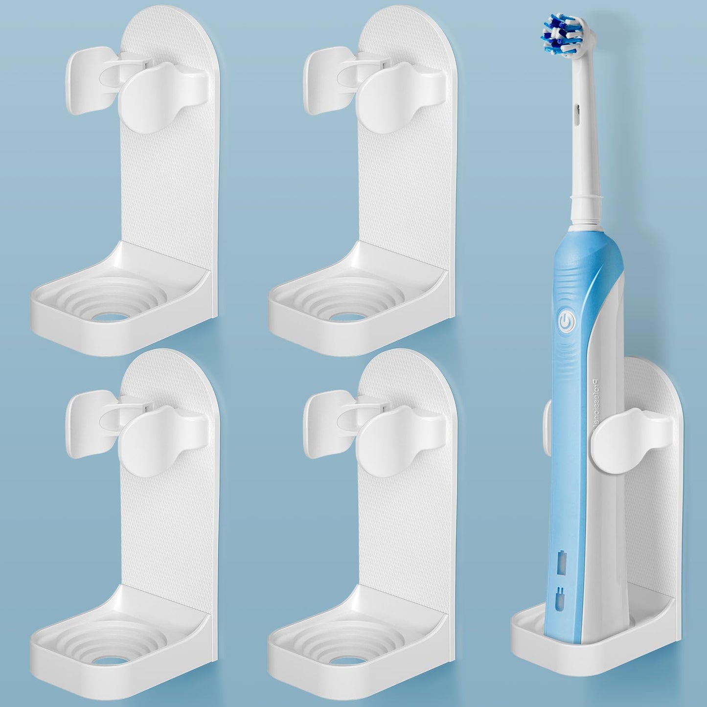 HOMMAND Electric Toothbrush Holder 4 Packs, Upgraded Strong Adhesive Electric Toothbrush Holder Wall Mounted