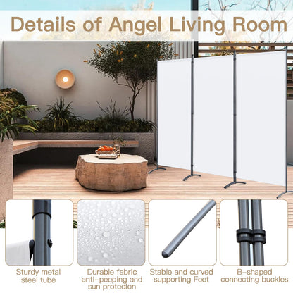 Angel Living 3 Panel Folding Room Divider Privacy Screen with Polyester Fabric & Sturdy Iron Frame Freestanding Partition for Office, Bedroom