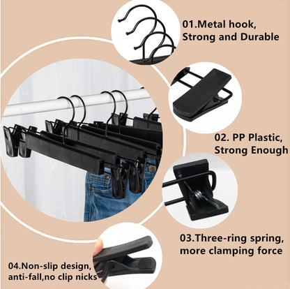 Lamitocs Pack of 10 Clothes Hangers with Strong Non-Slip Adjustable Clips Hooks, Space-Saving Trouser Hangers for Hanging Trousers, Socks, Skirts