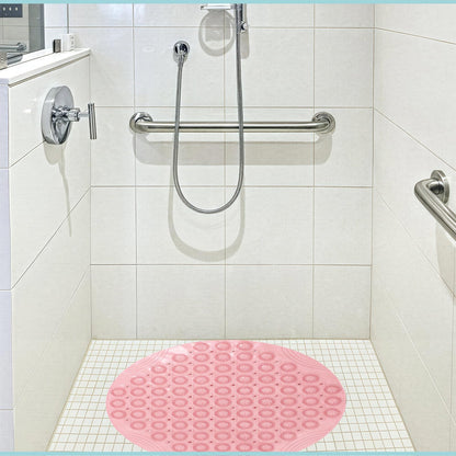Shower Bath Mat 53x53cm,Extra Round Shower Mat Anti Mould Bath Mats Pink,Non Slip Bath Mat for Tub,Shower Mats with Suction Cups,Drain Holes,Machine