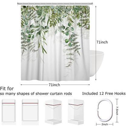Hnmdmyi Green Leaf Shower Curtain 180x180, Eucalyptus Leaves Shower Curtains Watercolor Plant Botanical Nature Bathroom Curtains with Hooks