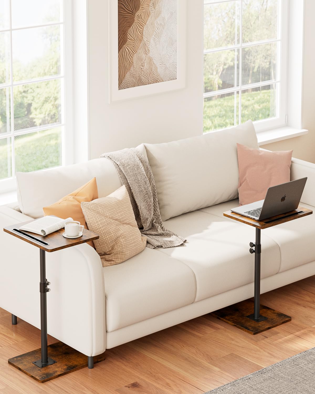 Apetaccat Side Table, C-Shaped Adjustable Sofa Table, 360°Swivel Coffee Tables,40x30x(45-83) cm,Small End Tables Bedside for Living Room