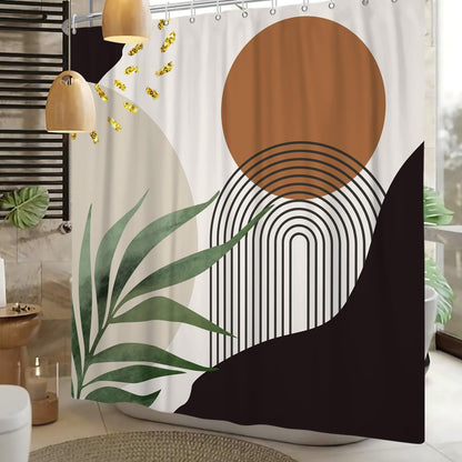 ASDCXZ Boho Shower Curtain 180x200 cm, Modern Abstract Boho Style Green Leaves Brown Sun Grey Black Bath Washable Shower Curtains Polyester Textile