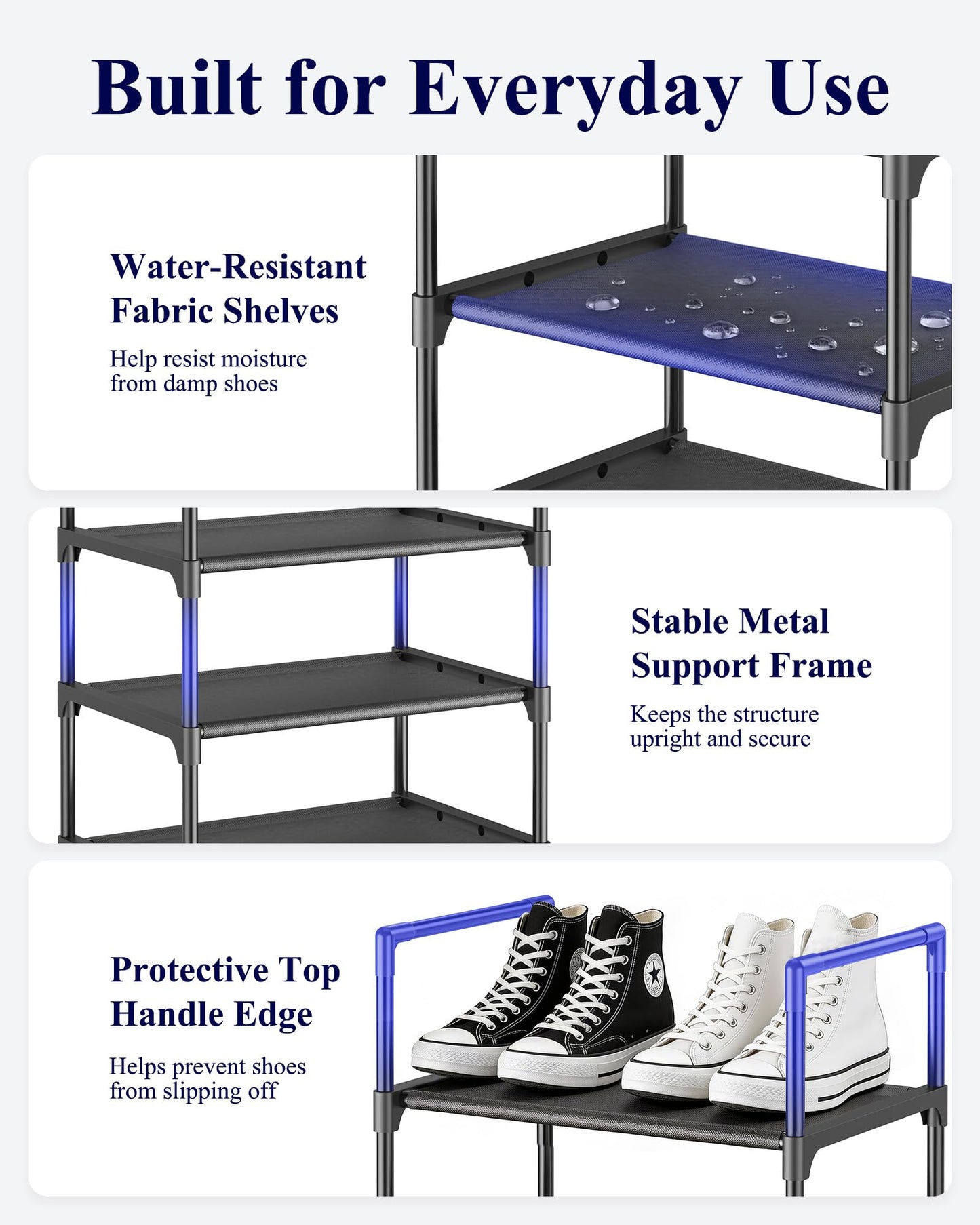 Kitsure Tall Shoe Rack for Narrow Space, 43.0cm Wide - 10 Tier, Black