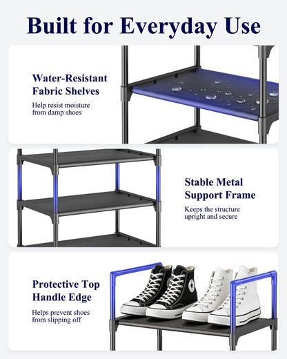 Kitsure Tall Shoe Rack for Narrow Space, 43.0cm Wide - 10 Tier, Black