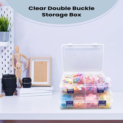 ECBEITF 3 Pcs 8 Grids Clear Plastic Storage Box with Adjustable Dividers, Double Buckle Transparent Stackable 8 Compartments Organiser Box Container
