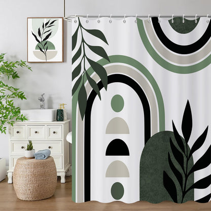 GCIREC Shower Curtain, 180x200cm, Green White Mid Century Modern Abstract Art Boho Geometric Waterproof Fabric Machine Washable Bathroom Curtain with