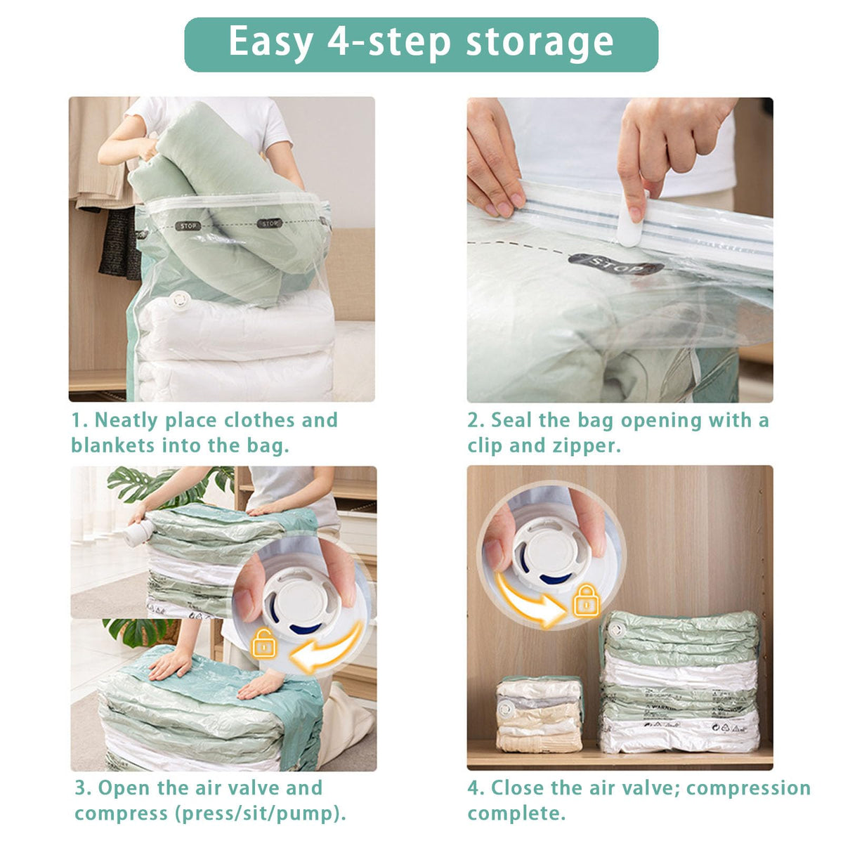 Vacuum Storage Bags, No Pump Required (2, 3D-1, XL)