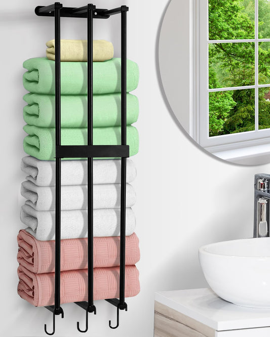 XIAPIA Towel Rack for Bathroom, Steel Towel Rail or Bathroom Wall, Wall Towel Rack for Rolled Towels Storage for Small Bathroom, Wall Mounted Towel