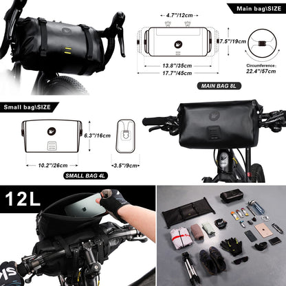 Rhinowalk 2PC Bike Handlebar Set - Waterproof Bicycle Front Tube Bag, Large Capacity Storage, Shoulder Bag