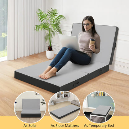 MeMoreCool Tri Fold Mattress 190x75cm, Single, 10cm Thick Foam Foldable Futon Mattress with Washable Cover, Portable Floor Guest Sleeping Mat for