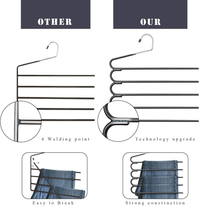 2 Pack Trouser Hangers, Multi-layer Coat Trouser Hanger Space-saving, Closet Stainless Steel Rack Space Saver