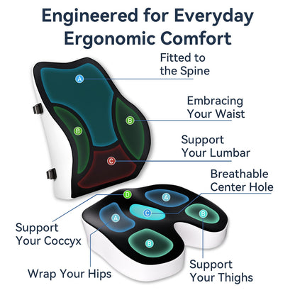 Travel Ease Memory Foam Seat Cushion & Lumbar Support Pillow Set, Ergonomic Comfort for Office Chair, Car Seat, Home Use & Travel