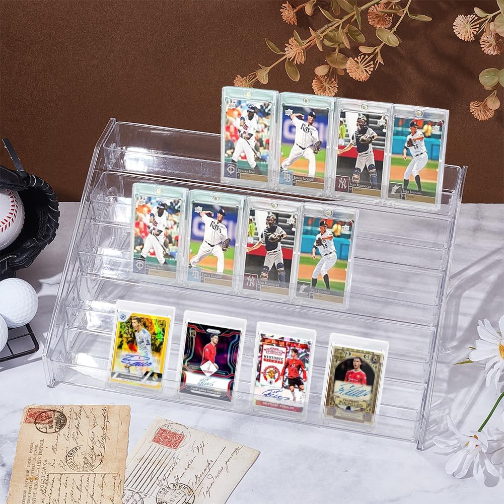 UNICRAFTALE 5-Tier Trading Card Display Holder Acrylic Christmas Greeting Card Holders Clear Plastic Sticker Organizer Rack Portable Versatile