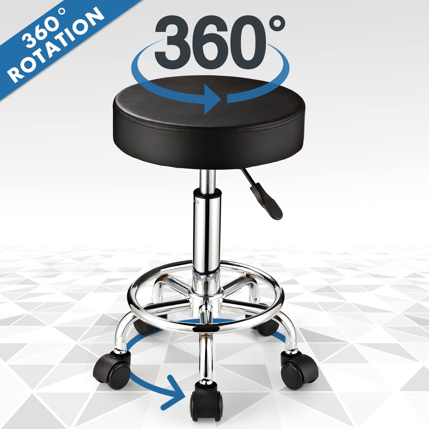 FNZIR Adjustable Stool with Wheels Round Rolling Stool for Spa Salon Massage Office Stool Chair (Black)