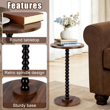 Penitue Small Round Side Coffee Table, Sturdy Wooden Round End Drink Tables Vintage Small Spaces