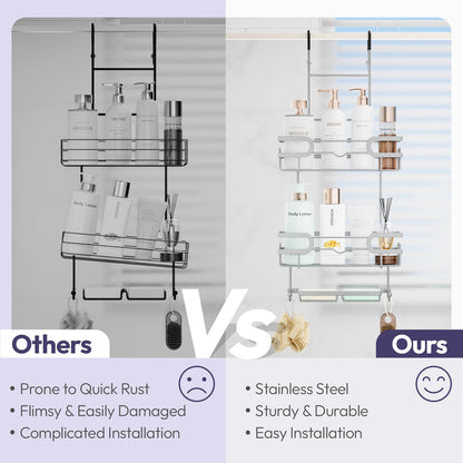 SWTYMIKI Shower Caddy Hanging - 3 Tier Over Door Shower Shelf With 16 Hooks and 2 Soap Dish, Rustproof Hanging Shower Organiser
