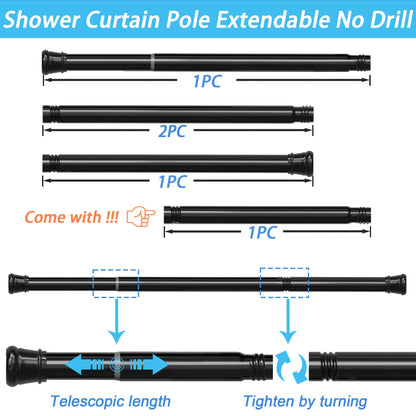 1PC Extendable Curtain Poles for Hanging Clothes Shower Pole Extendable Tension Curtain Pole for Shower Curtain, Windows, Door Curtain, Bathroom