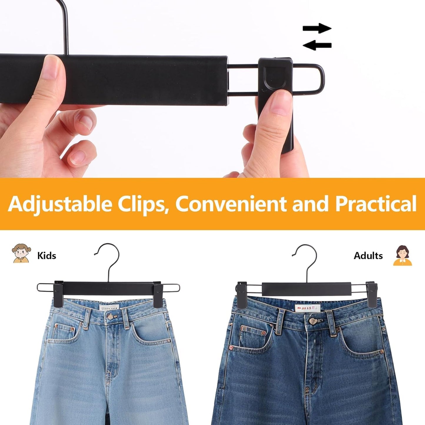 Trouser Hanger, 30Pack Plastic Pant Hangers Space Saving Skirt Hangers with Clips Adjustable Non-Slip Coat Suit Metal Heavy Duty Chrome Clothes