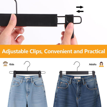 Trouser Hanger, 30Pack Plastic Pant Hangers Space Saving Skirt Hangers with Clips Adjustable Non-Slip Coat Suit Metal Heavy Duty Chrome Clothes